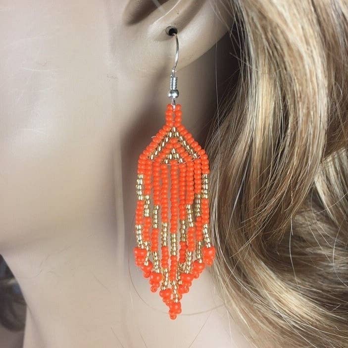 Handmade Beaded Orange Fashion Hook Earrings for wholesale by BEADS CORNER