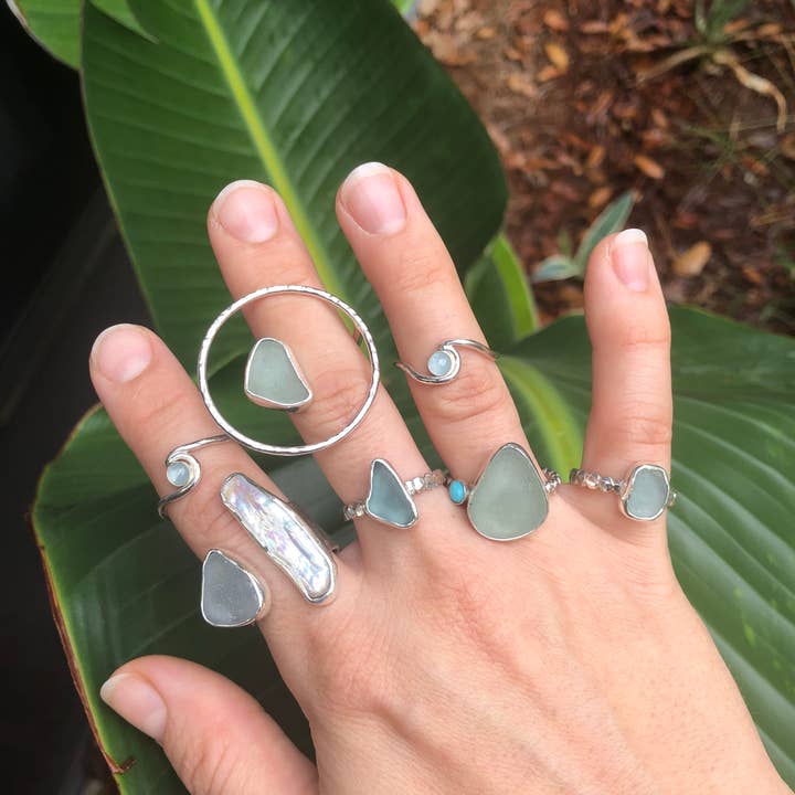 La Soucique Studio Metalsmithing - Wholesale Cocktail/statement ring - Perelle Pearl Cuff Ring - Aqua Blue1