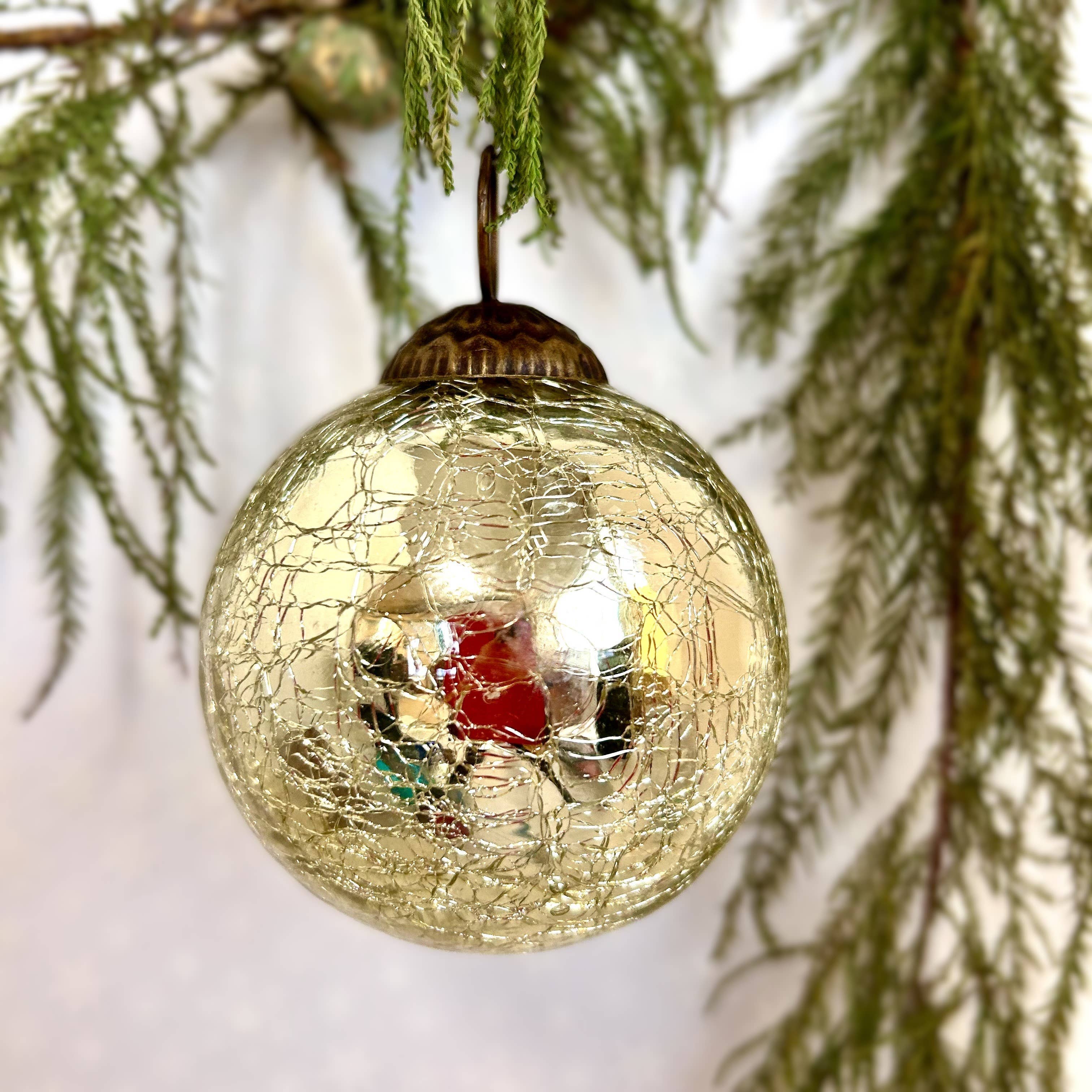 Silk Road Traders - Wholesale Ornament - Champagne Mercury Glass Christmas Tree Ornament 3"0