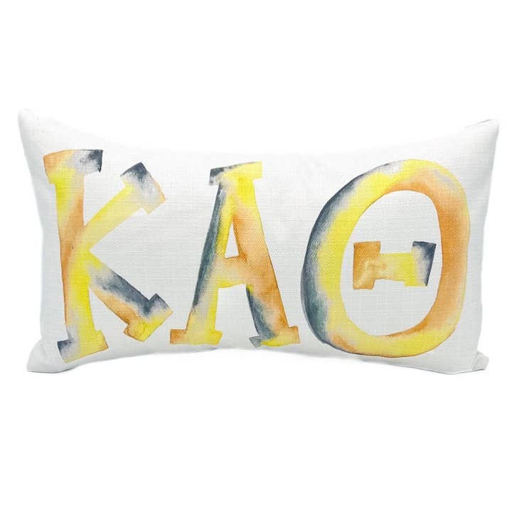 Kappa Alpha Theta Watercolor Greek Letters Sorority Pillow for wholesale by Rachel Brooks Design, LLC