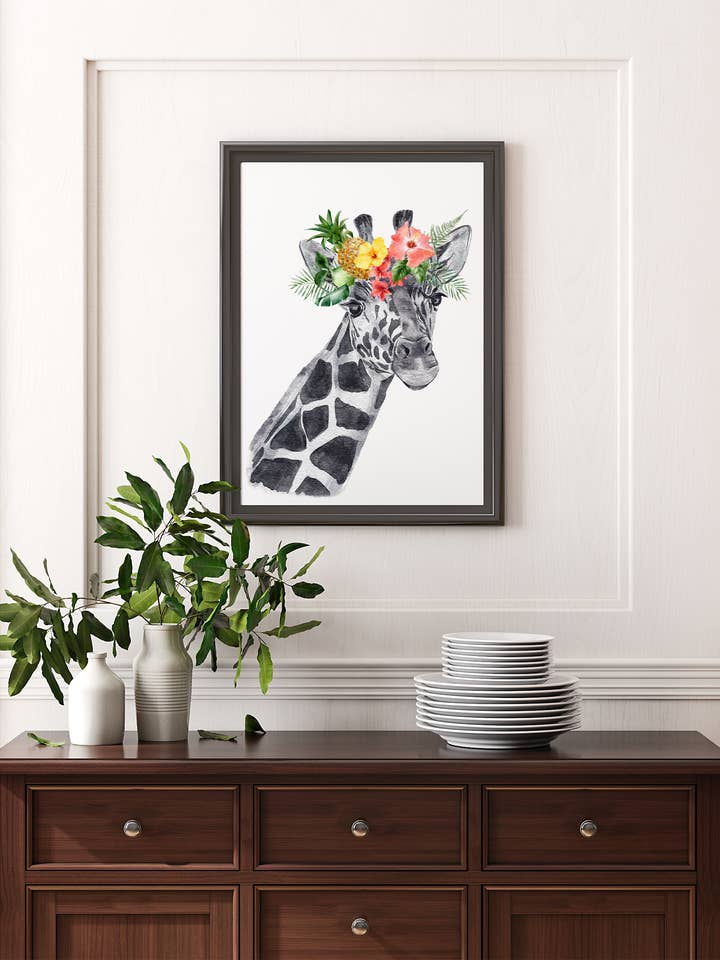 Stampa con giraffa e fiori per la vendita all'ingrosso da parte di Homemade Hollydays Wholesale