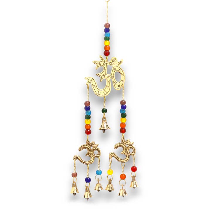 AWGifts Europe - Wholesale Wind Chime - Indian Chimes - Brass Om with Chakra Beads - 7 Bells