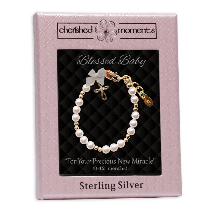 Cherished Moments - Venta al por mayor Pulsera de cuentas - Niños - Brazalete con forma de cruz para bebé chapado en oro de 14 quilates, regalo de bautizo y comunión2