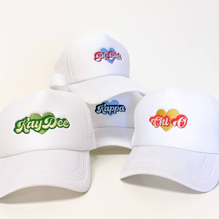 Sorority White Trucker Hat-19 Chapters Available! for wholesale by The Darling Effect