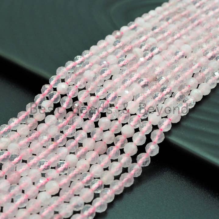 High Quality Natural Faceted Round Rose Quartz beads, 2mm/3mm/4mm Pink Gemstone beads, Sparkly Rose Quartz Beads, 15.5inch strand, SKU#U357 for wholesale by BestBeads&Beyond