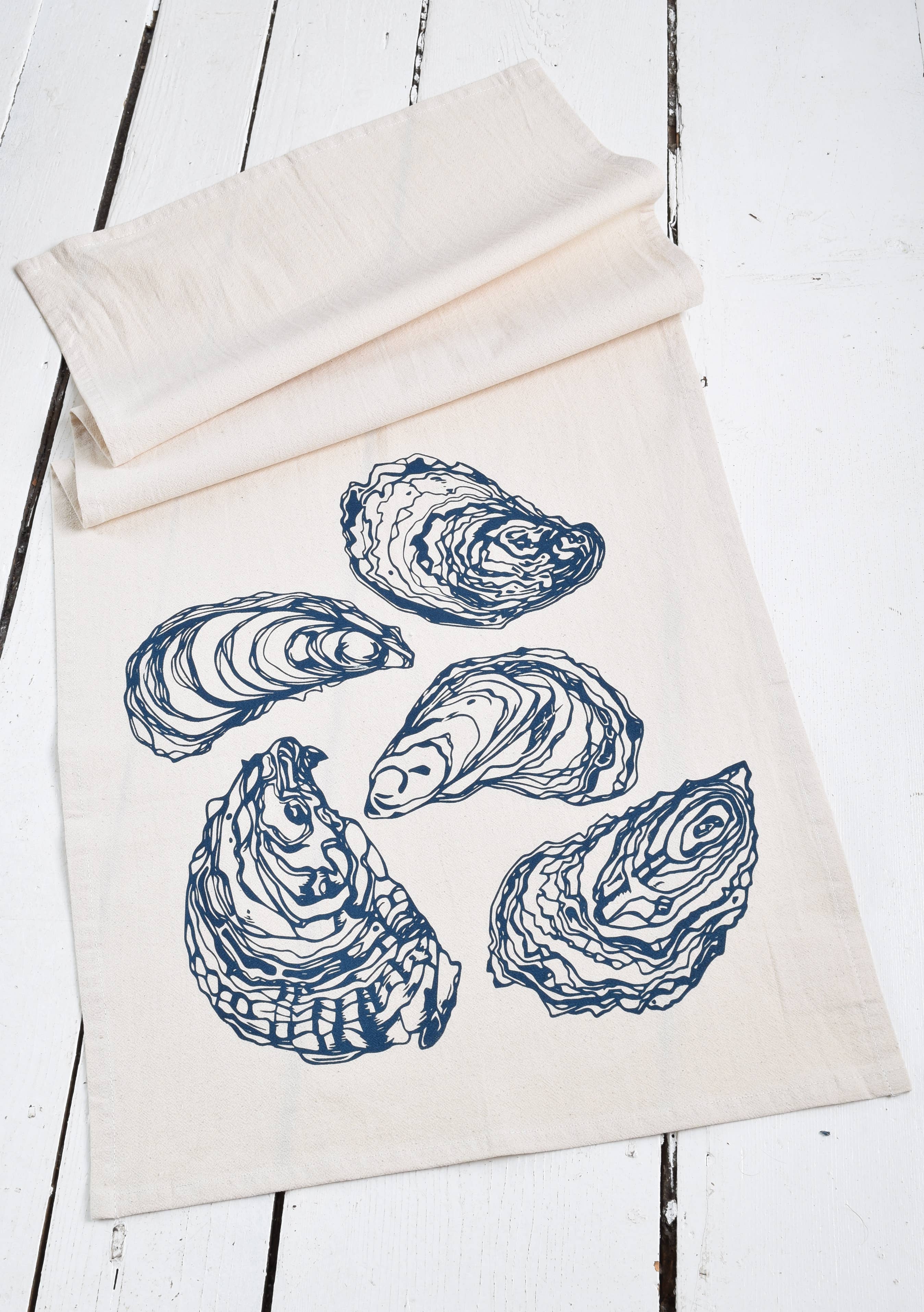 Hearth and Harrow - Wholesale Tea Towel - Oyster Tea Towel in Navy Blue - Organic Cotton - Sea Shell2