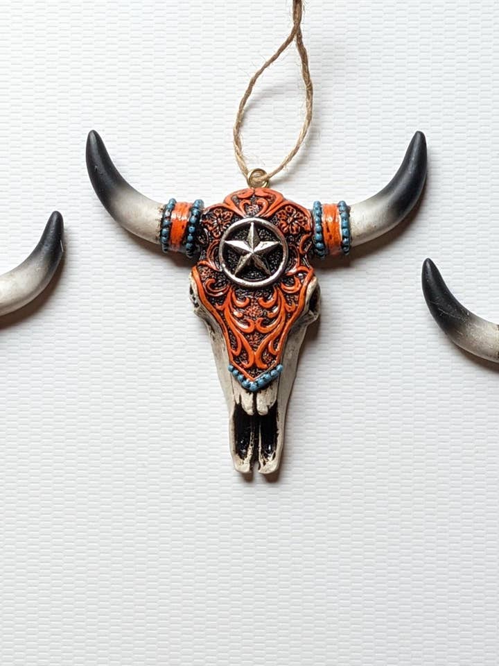Large Steer Skull Ornaments - Set of 3 for wholesale by Camino TX