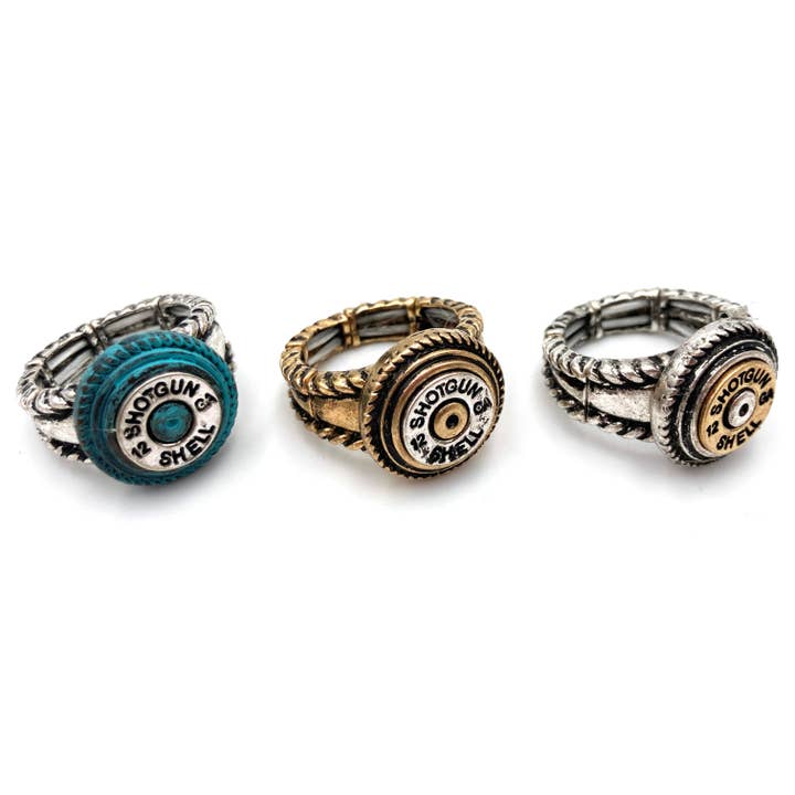 Lunar Deer - Wholesale Band/Stacked Ring - 12 GA Shotgun Bullet Shell Western Stretch Ring