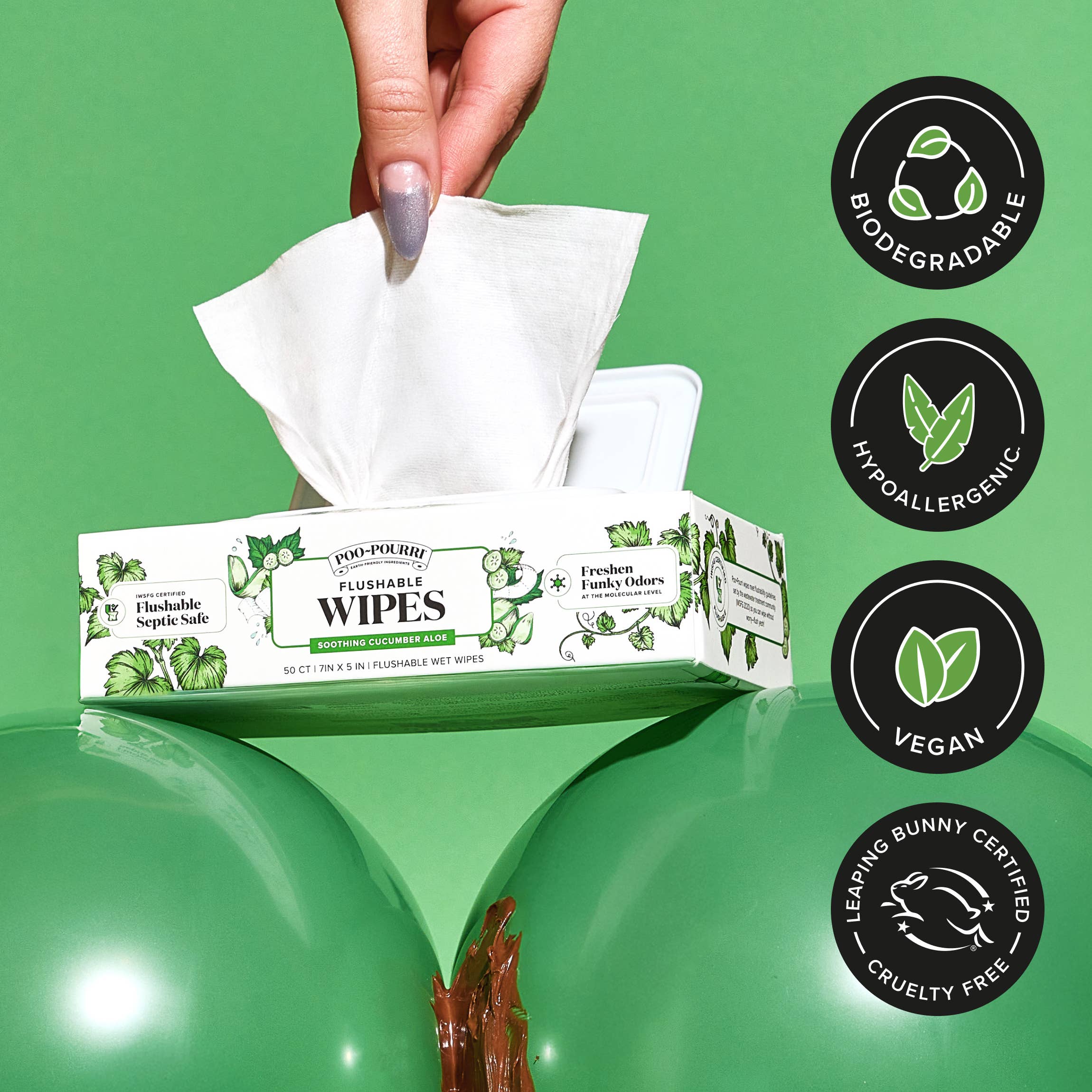 ~Pourri - Wholesale Face & Body Wipes - Poo~Pouri Cucumber & Aloe Poo~Pourri Flushable Wipes 50ct10