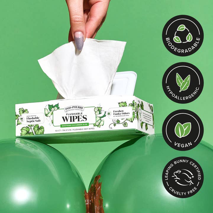 ~Pourri - Wholesale Face & Body Wipes - Poo~Pouri Cucumber & Aloe Poo~Pourri Flushable Wipes 50ct10