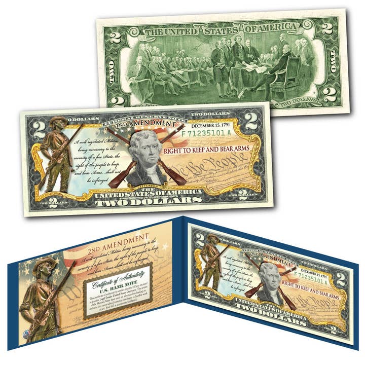 2Nd Amendment * Right To Bear Arms * Two Dollar Bill (Choose Style) Ships Fast & Free To U.S. for wholesale by The Merrick Mint