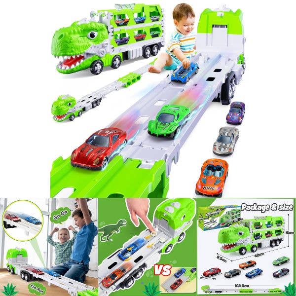 Dinosaur Truck - #DEFO.MF-888.Green - Huge Kit - 8Car for wholesale by St. Louis Wholesale LLC