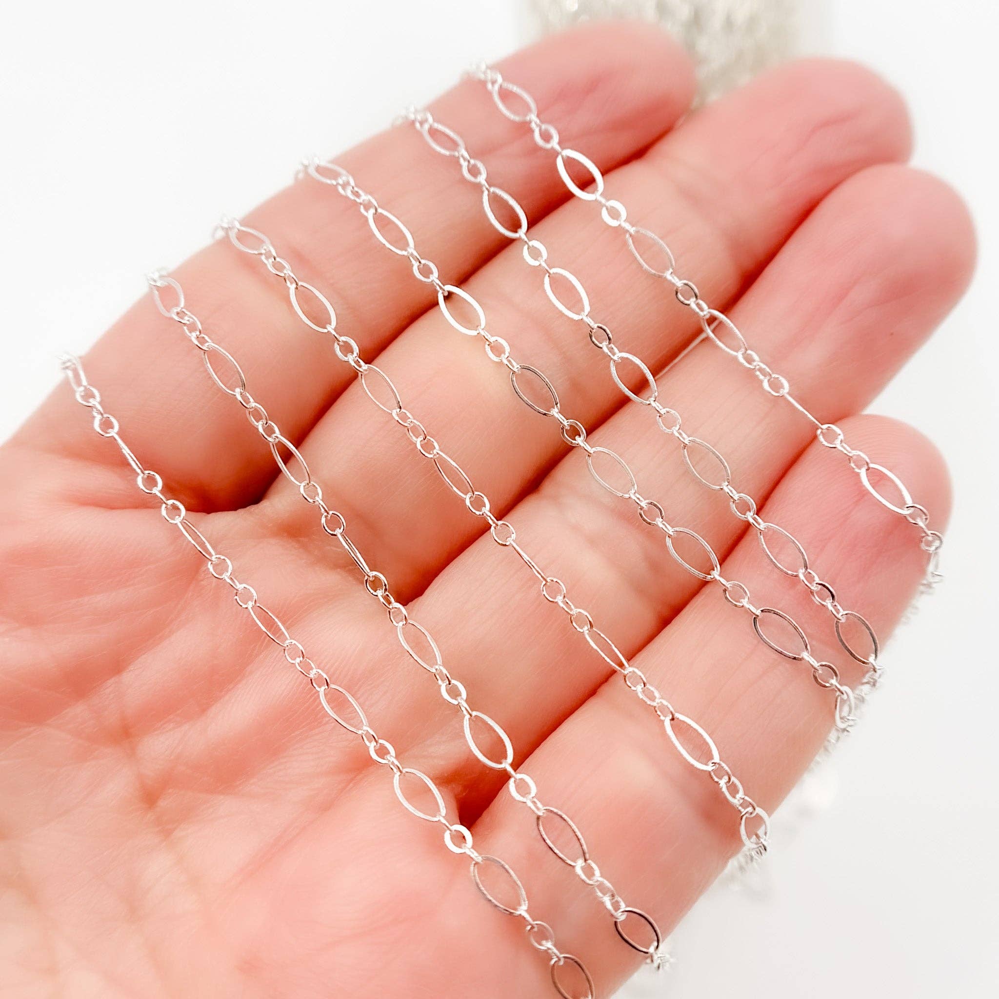 Jewels & Chains - Wholesale Link & Chain Necklace - 716FSS. Sterling Silver Long and Short Flat Oval Link Chain2