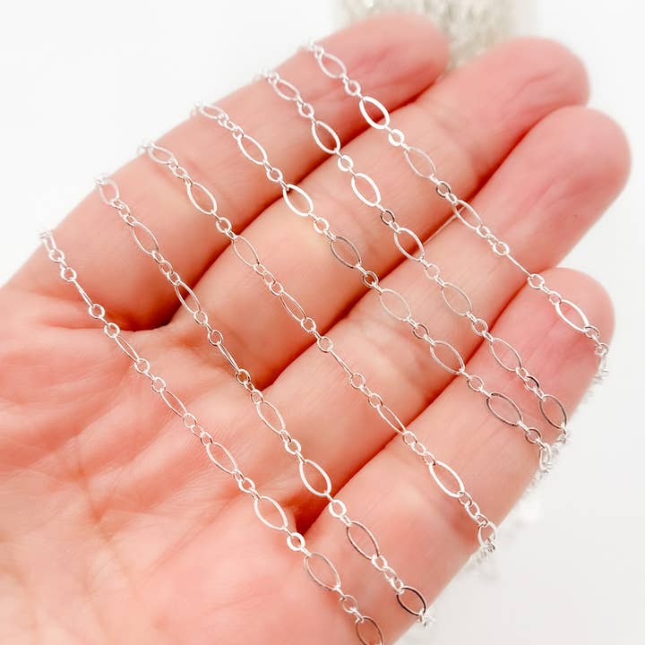 Jewels & Chains - Wholesale Link & Chain Necklace - 716FSS. Sterling Silver Long and Short Flat Oval Link Chain2