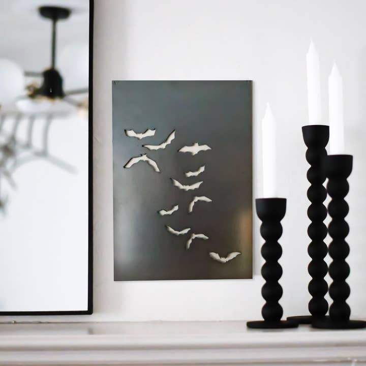 Flying Bats Rectangular Steel Wall Decor Sign for wholesale by Keystone Steel Co.