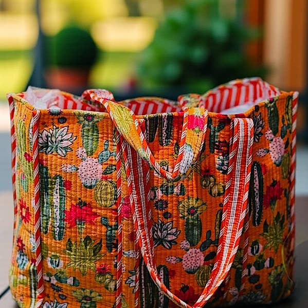 Nash Grey - Wholesale Tote Bag - Women's - Clementine Orange Velvet Cactus Print Tote Bag0