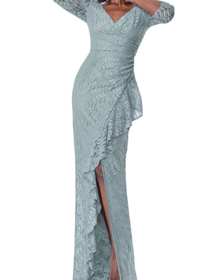 Aspeed Pleated Waist Flutter Long Evening Dress for wholesale by New Yorker's Apparel