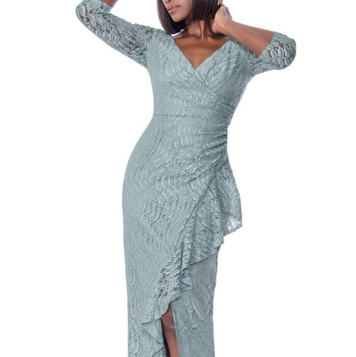 Aspeed Pleated Waist Flutter Long Evening Dress for wholesale by New Yorker's Apparel