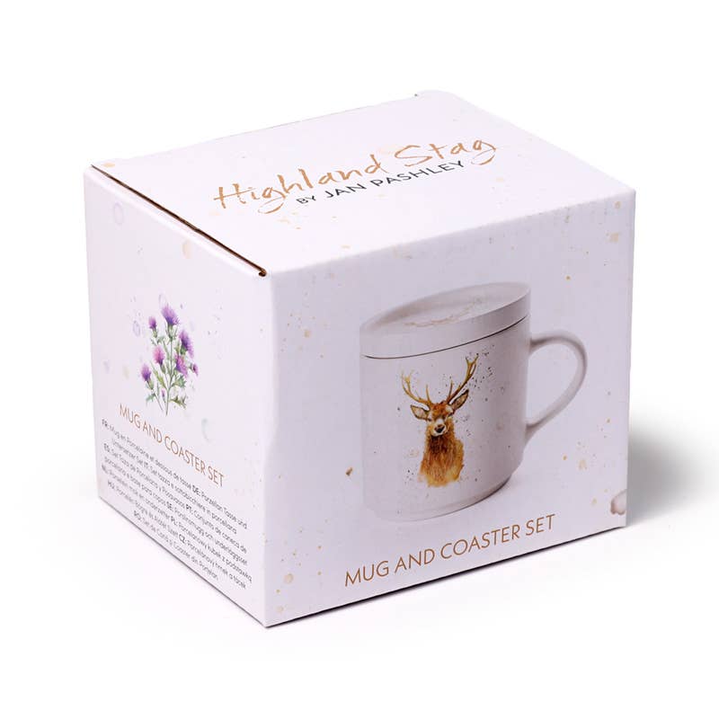 Puckator EU - Wholesale Coffee Mug - Jan Pashley Stag Porcelain Mug & Coaster Lid Set2