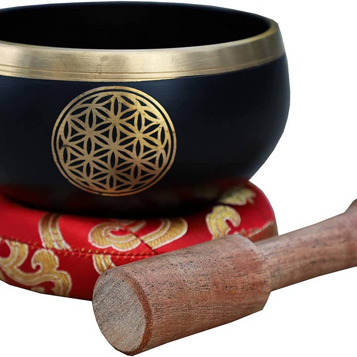 Lungta Imports - Wholesale Meditation Supplies - Tibetan Flower Of Life Singing Bowl Mallet Cushion Set ~ For Meditation, Yoga, Spiritual Healing and Mindfulness ~ Medium2