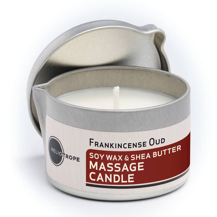 Candela da massaggio in soia con beccuccio - Incenso Oud NUOVO! per la vendita all'ingrosso da parte di Heliotrope