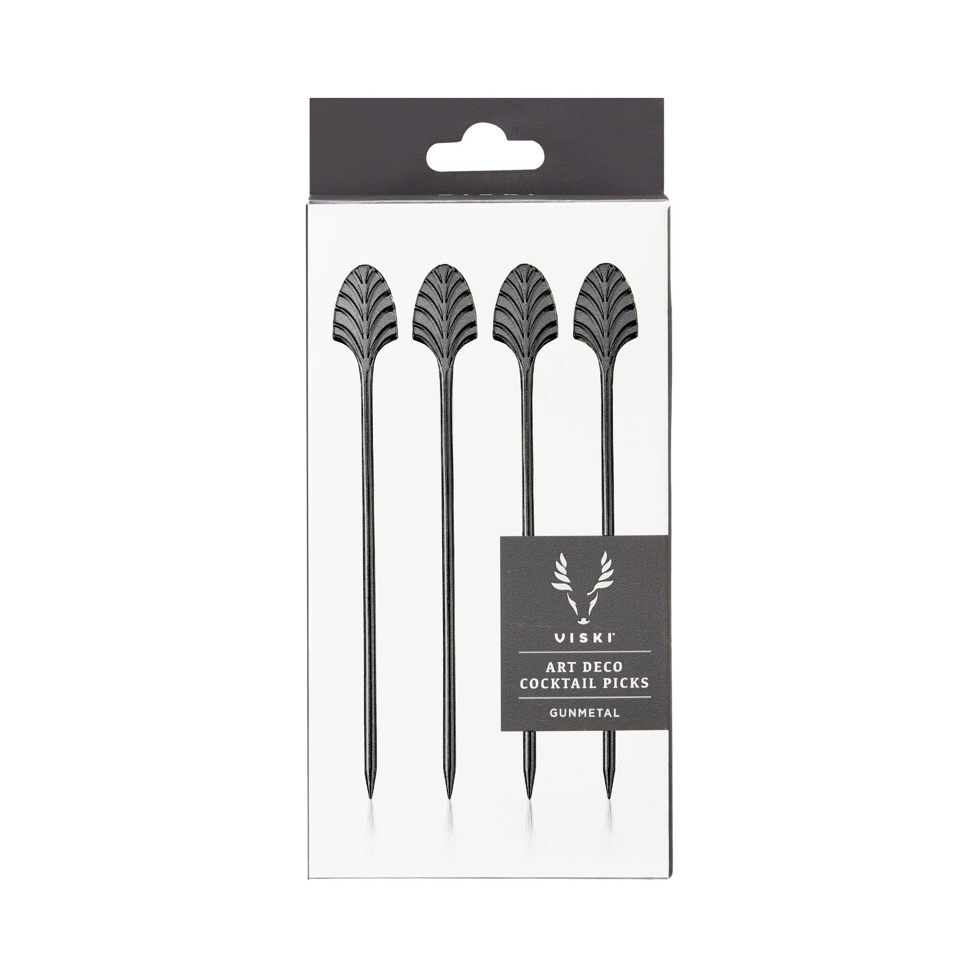 Viski - Wholesale Cocktail Pick - Art Deco Black Gunmetal Plated Cocktail Picks Set of 41
