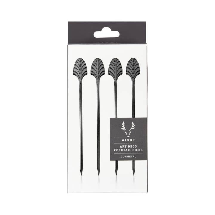 Viski - Wholesale Cocktail Pick - Art Deco Black Gunmetal Plated Cocktail Picks Set of 41
