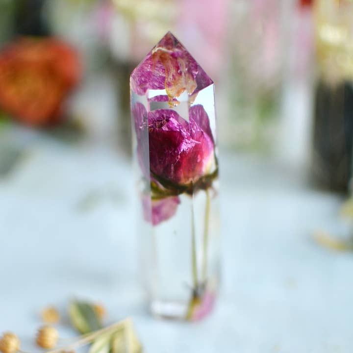 Floral crystals, obelisk tower natural décor, Rose for wholesale by Eight Acorns Floral Preservation