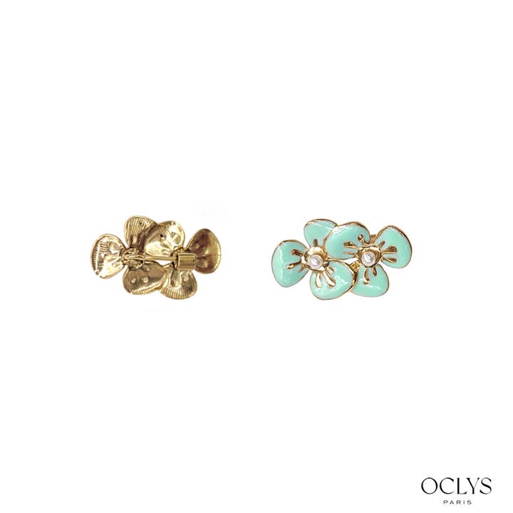 Oclys - Wholesale Brooch - Double flower brooch in gold stainless steel Lila4