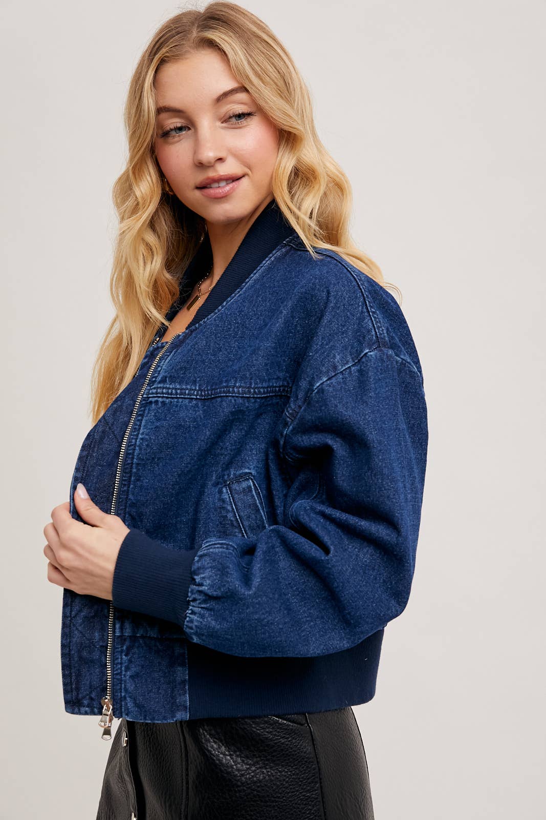 DK WASH DENIM BASEBALL BOMBER JACKET for wholesale on Faire10