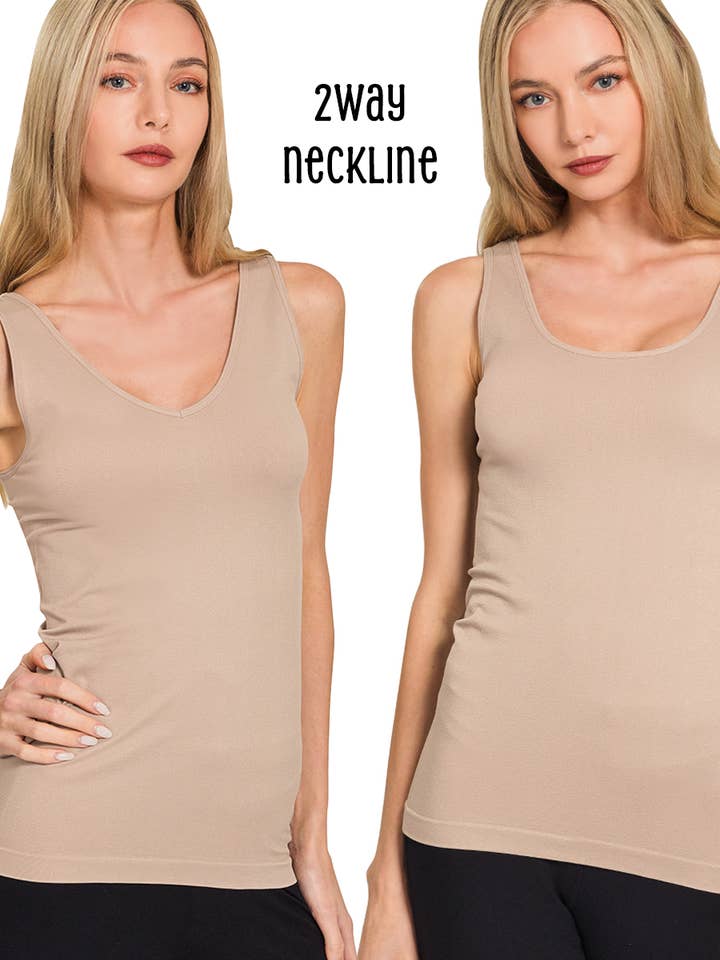 2-Wege-V-Ausschnitt/Rundhals nahtloses Tanktop für den Großhandel von 42POPS