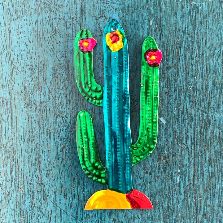 Tesoros Trading Company - Wholesale Ornament - Tin Saguaro Cactus Ornament, Mexico