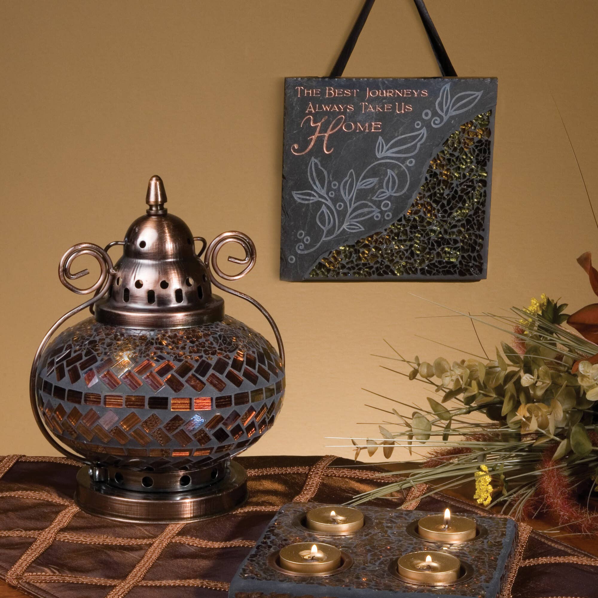 Pavilion – wholesale Decorative plate/dish/bowl – The Best Journeys - 7.5" Slate w/Mosaic Sq Plate1