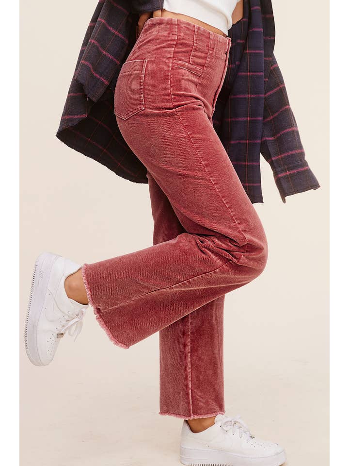 La Miel - Wholesale Pants - Women's - MCP4220-Mineral Washed High Waisted Wide Leg Corduroy Pants10