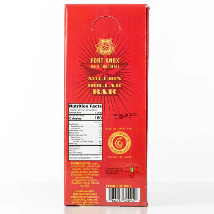 Candy Barn Express - Wholesale Chocolate Bar - Fort Knox Million Dollar Milk Chocolate Bar - 12 Ct. 57G.