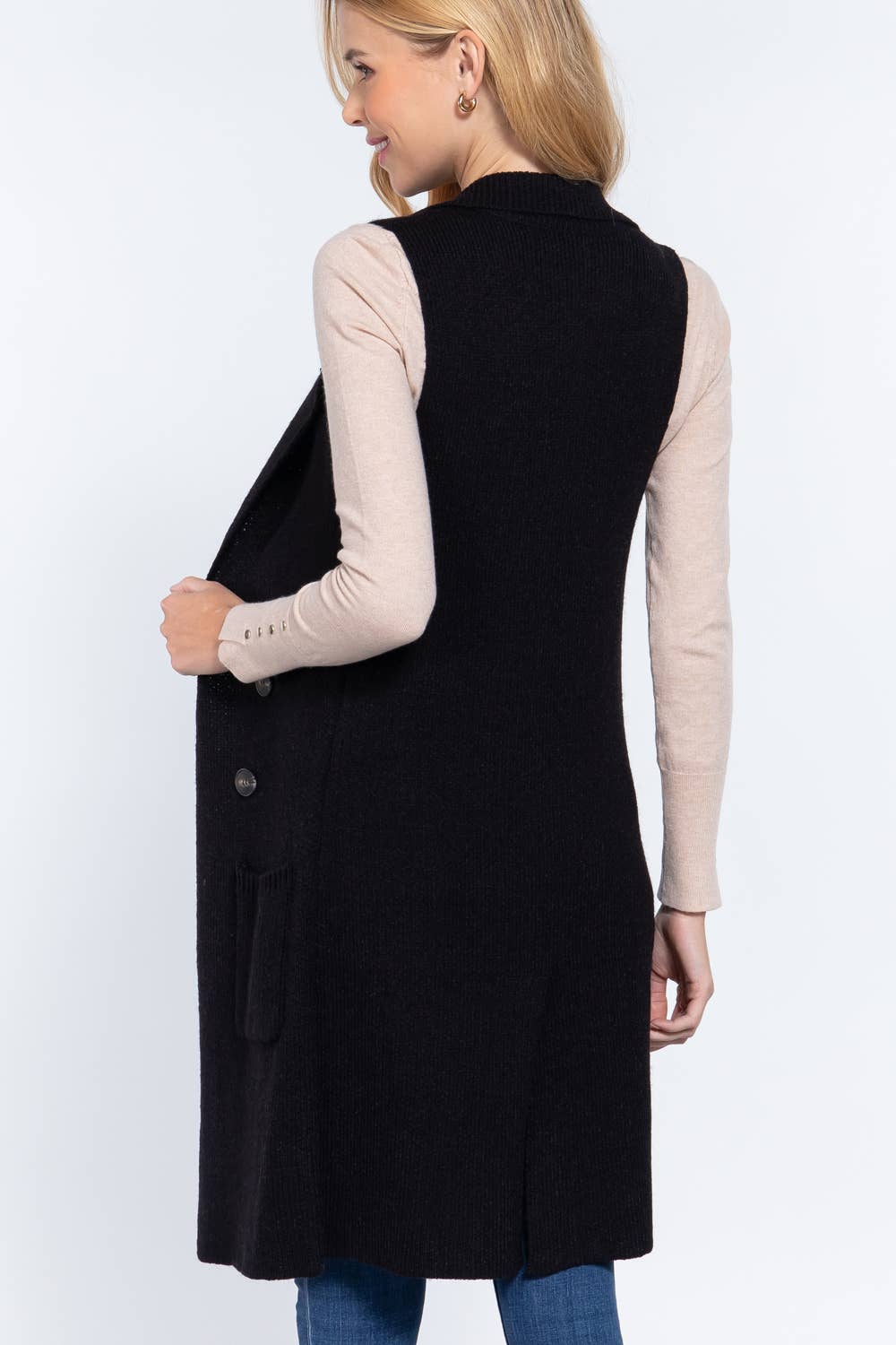 Active Basic | Active USA - Wholesale Outerwear Vest - Women's - Sleeveless Notched Collar Long Sweater Vest21