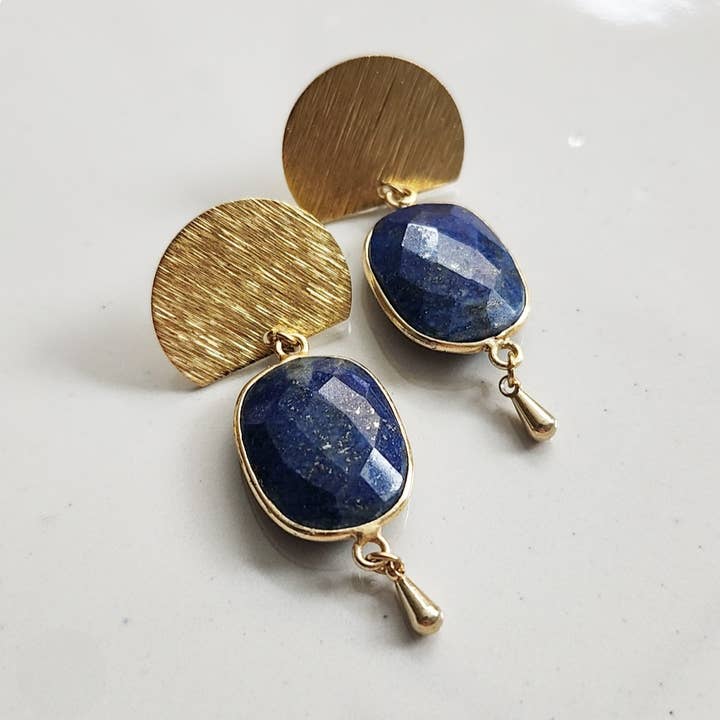Blue Lapis and Turquoise Geometric Dangle and Drop Earrings for wholesale by Sara Sela Jewelry