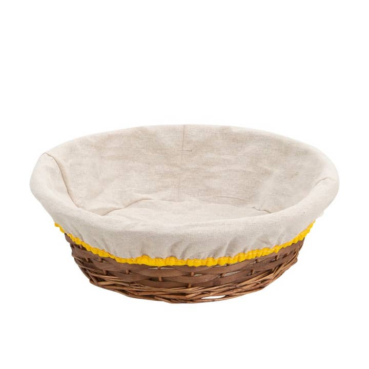 Deffrennes - Wholesale Basket - Round wooden wicker basket lined with ecru fabric with yellow edge