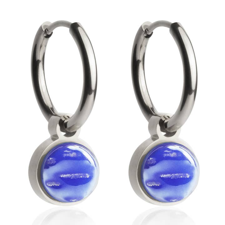 Mix & Match hoop earrings with pendant • silver/sapphire blue • 16 mm for wholesale by ALEXASCHA