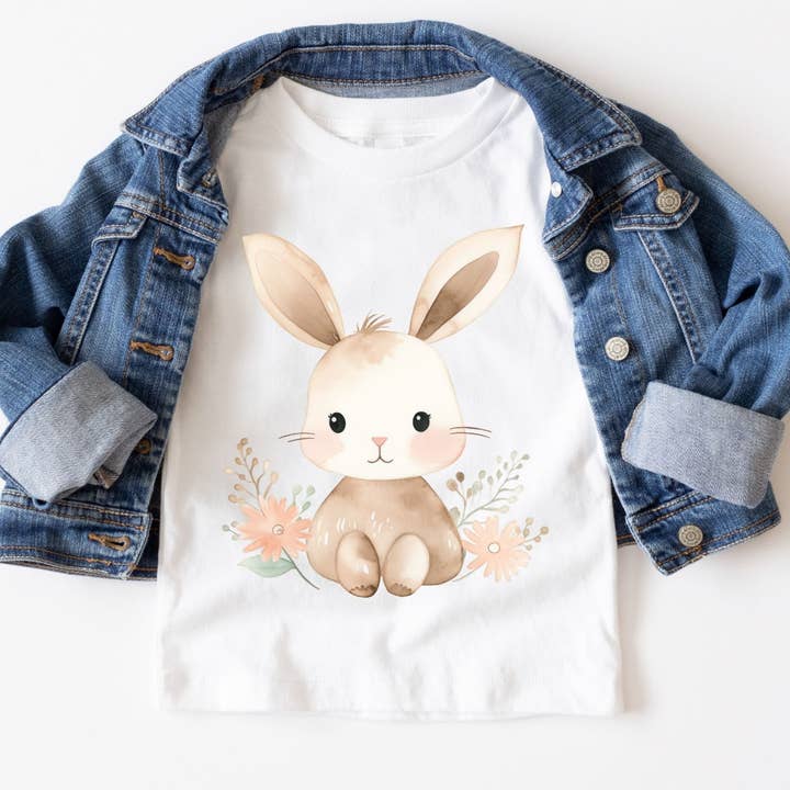 Floral Bunny Watercolor Tee for wholesale by ChubbyBubbyBear