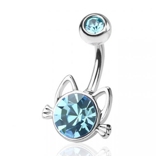 CRAVE - Wholesale Belly Ring - KITTY WITH GEM 316L SURGICAL STEEL NAVEL BELLY RING2