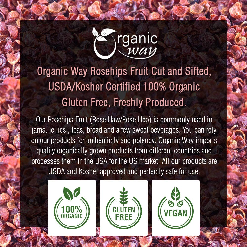 Organic Way LLC – Fruta seca/desidratada por atacado – Frutos de Roseira Brava Sem Sementes Cortados e Peneirados (Rosa canina) - Colheita Selvagem Europeia | Certificado Kosher | Vegan, Não OGM e Sem Glúten | Certificado USDA | Origem - Albânia8