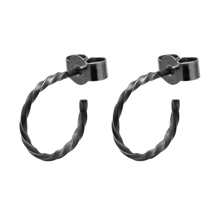 Mini Twist Hoop Stud Earrings - Oxidised Silver for wholesale by Myia Bonner