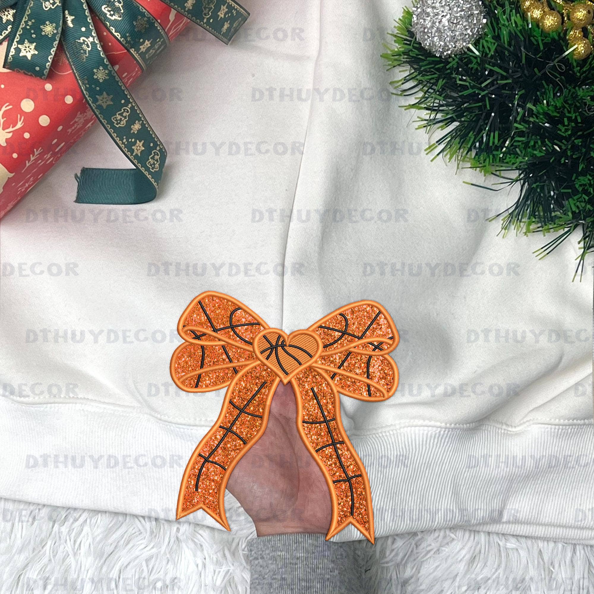 NVC Ecommerce LLC - Wholesale Graphic Sweatshirt - Women's - Basketball Bow With Heart, Embroidered Side Bow Sweatshirt2