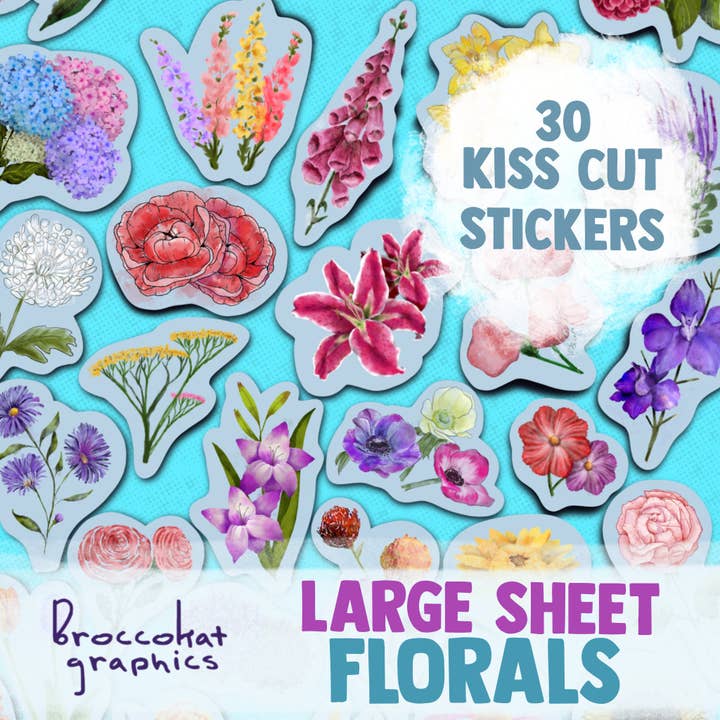 Floral Kiss Cut Sticker Set for Bullet Journal & Stationery for wholesale by Broccokat Graphics