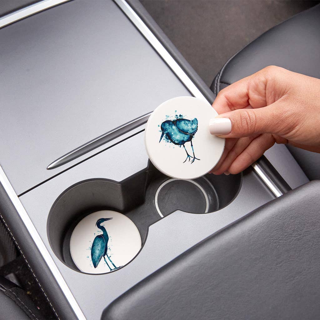 Love Local - Wholesale Car Coaster - Unisex - New England Water Color Heron Sand Piper| Absorbent Car Coasters | Set of 2 | Min 42