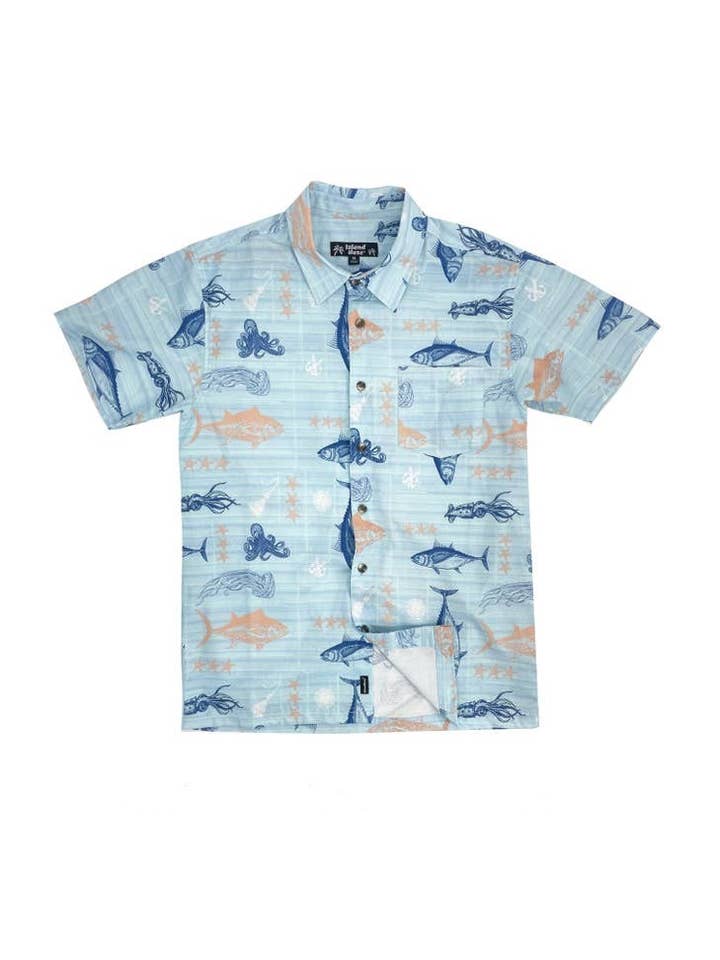 Blue Men's Hawaiian Shirts Wovens Shirts Button Down FISHBALL for wholesale on Faire3
