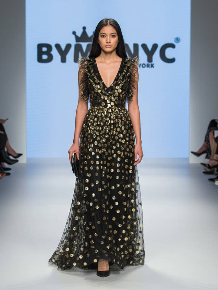 Black Floral Long Gala Dress SOHO: Prêt-à-Porter Line BYMANYC ® New York for wholesale by BYMANYC NEW YORK