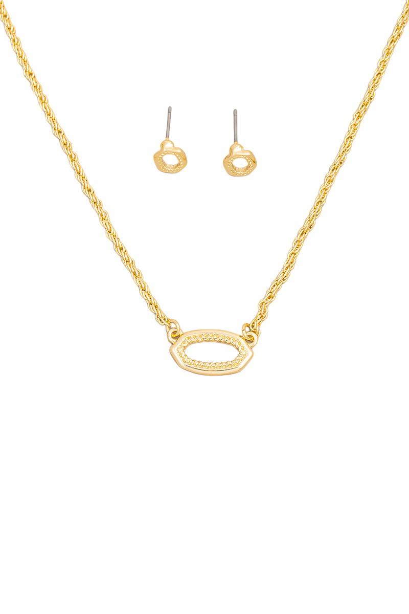 Tasha Apparel Wholesale - Wholesale Jewelry Set - Dainty Rope Chain Oval Charm Necklace Pentagon Earring Set0