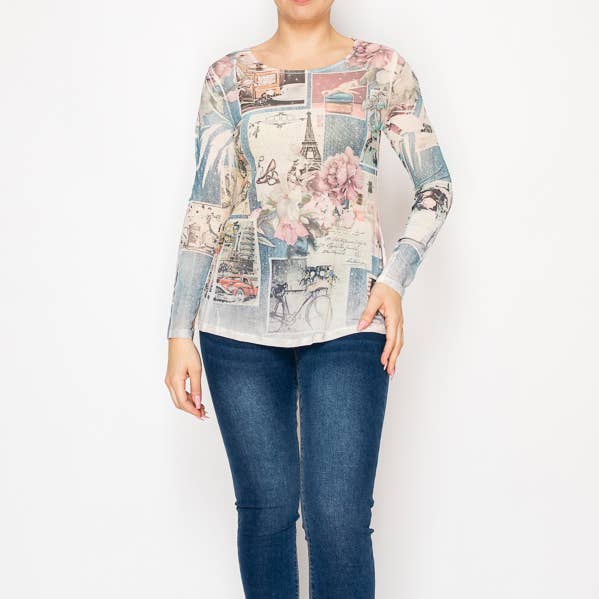 Haut en maille transparente à manches longues scintillantes – 4847BG PARIS pour la vente par Origami Apparel ~ Lace and Crochet inspired